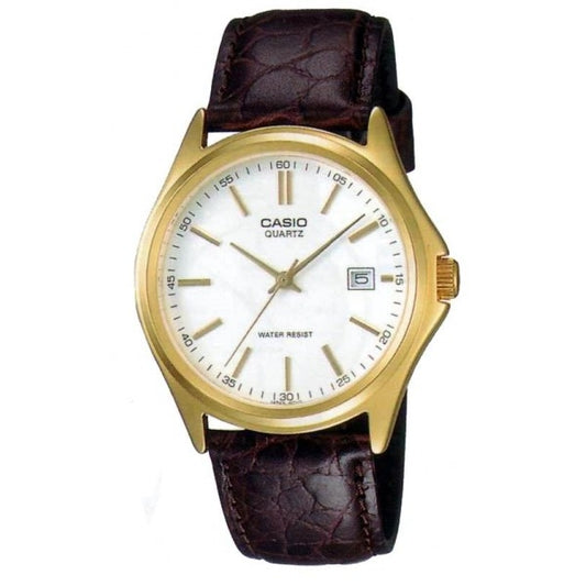 CASIO COLLECTION Mod. DATE LEATHER - WHITE, gent's wristwatch with 35 mm stainless steel case, quartz movement, leather strap, 3 ATM water resistant.