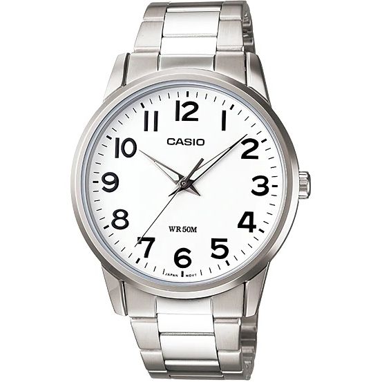 CASIO COLLECTION Mod. 3 H - WHITE wristwatch for gents with stainless steel case and bracelet, quartz movement, mineral dial, water resistant 5 ATM
