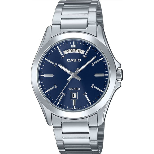 CASIO COLLECTION Mod. DAY DATE - BLUE wristwatch, stainless steel, 5 ATM water resistance, quartz movement, day & date function.