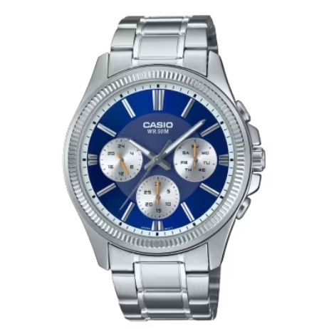 CASIO Mod. DAY DATE MULTIFUNCTION - BLUE wristwatch with stainless steel case and strap, water resistant 5 ATM.