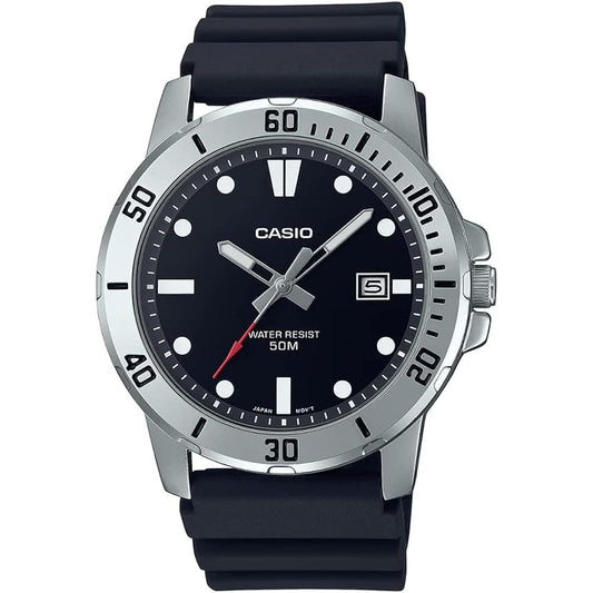 CASIO SPORT COLLECTION Mod. DIVER 50M - BLACK wristwatch, stainless steel case, black silicone strap, quartz movement, 5 ATM water resistance.