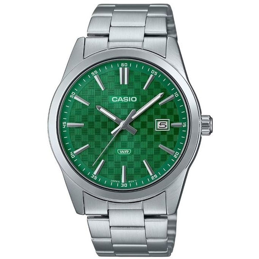 CASIO COLLECTION Mod. DATE - CARBON LOOK - GREEN wristwatch with stainless steel bracelet and green dial, quartz movement, official packaging