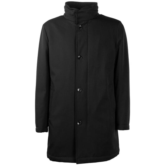 Made in Italy Black Wool Men Jacket with Loro Piana fabric and GREEN STORM SYSTEM technology, front view
