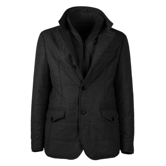 Made in Italy Black Wool Men's Jacket with Cashmere Touch showcasing elegant Italian craftsmanship.