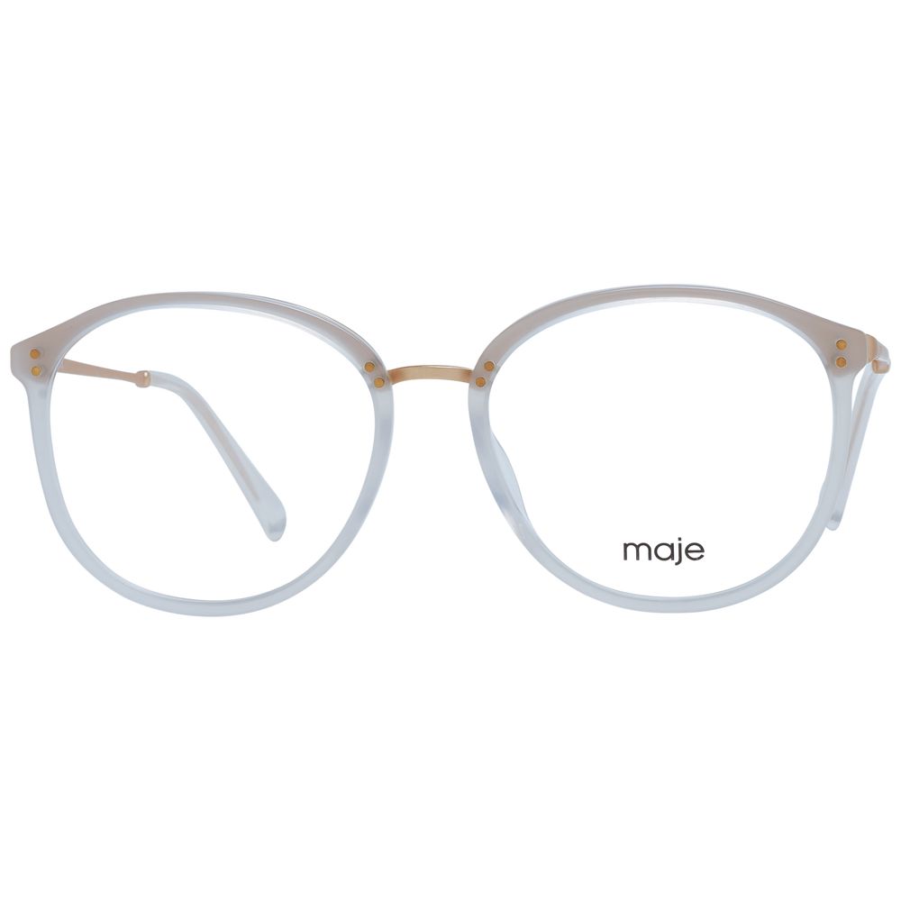 Maje White Women Glasses Frame, full-rim, acetate and stainless steel, round design, demo plastic lenses, size 52-15-135, branded case included