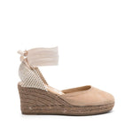 Manebí MANEBI Flat shoes Dove Grey with taupe suede, almond toe, interwoven design, logo pull-tab, 75mm wedge heel, rubber sole, front lace-up.