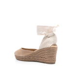 Manebí MANEBI Flat shoes Dove Grey with taupe suede, almond toe, 75mm wedge heel, and interwoven design featuring logo pull-tab.