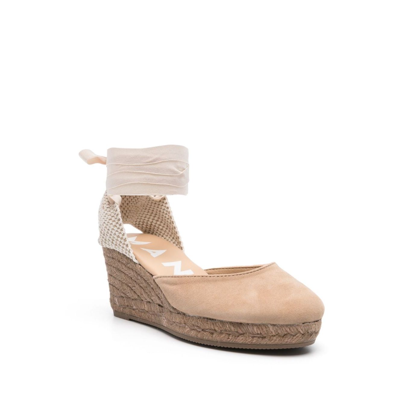 Manebí MANEBI Flat shoes Dove Grey with taupe suede, almond toe, interwoven design, and 75mm wedge heel espadrilles.