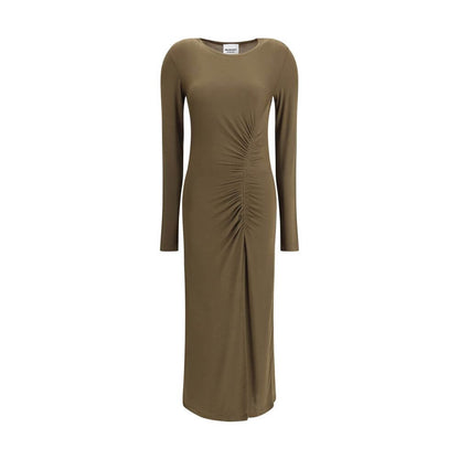 Marant Etoile Green Modal Casual Dress with elegant draping, long sleeves, and front slit, made of modal and elastane.