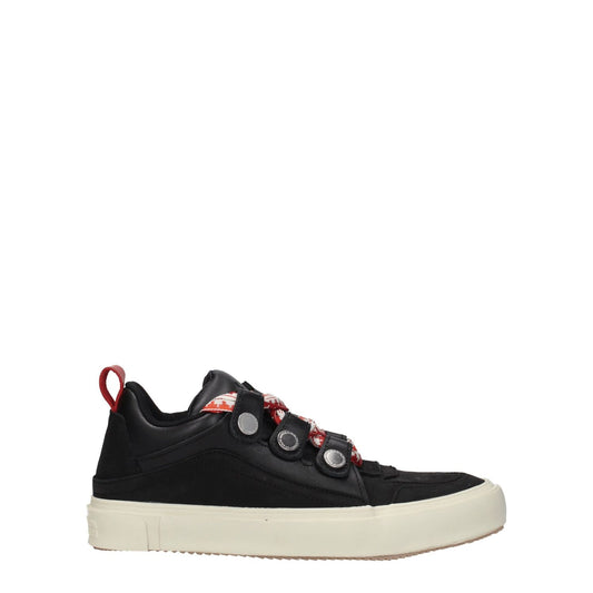 Marcelo Burlon Black Leather Low Top Sneakers with red accents, rubber sole, and lace-up closure.