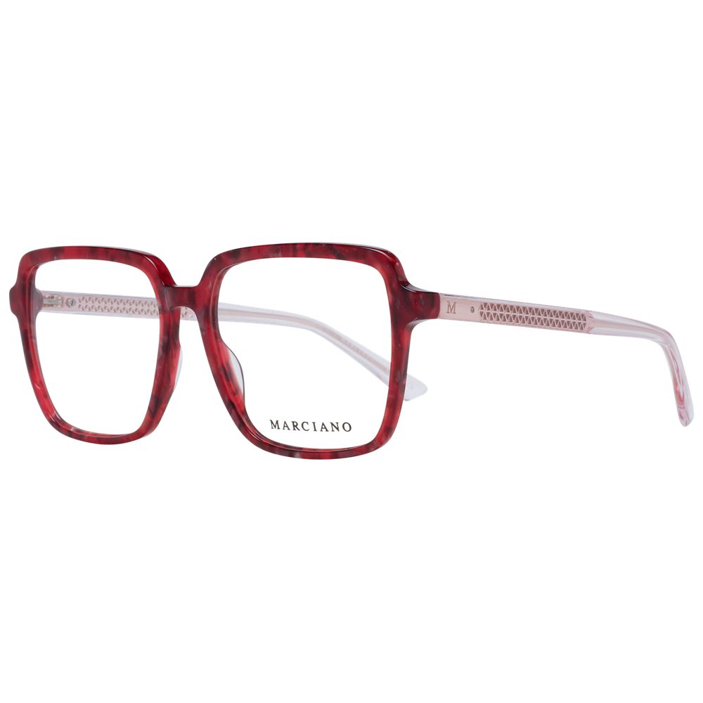 Marciano by Guess Burgundy Plastic Glasses (Frames) with a full-rim square style, demo lenses, and branded case included.