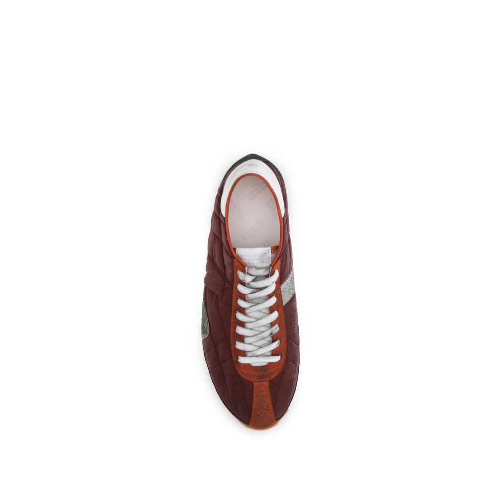 Top view of Margiela Multicolor Cotton Low Top Sneakers with quilted exterior and suede calfskin trims.