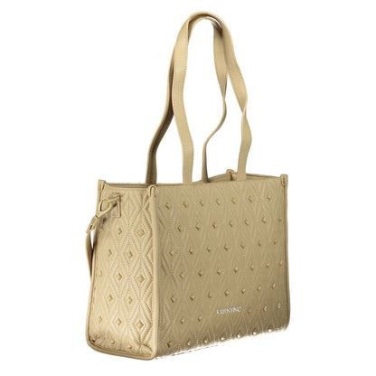 Alt Tag: Mario Valentino Beige Polyester Handbag with double handles and adjustable strap