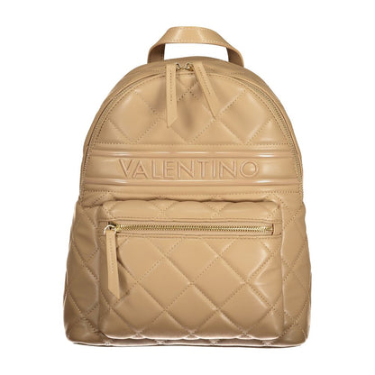 Mario Valentino Beige Polyethylene Women Backpack with quilted design and external pocket, showcasing elegance and functionality.