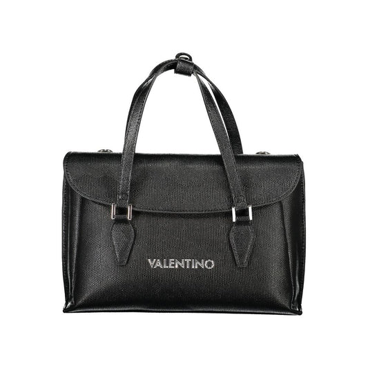 Mario Valentino Black Polyethylene Handbag with adjustable strap, logo, and multiple compartments
