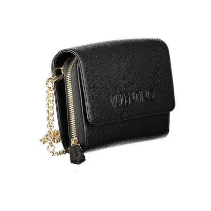 Mario Valentino Black Polyethylene Women Wallet Convertible Shoulder Bag with gold chain and elegant design
