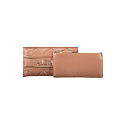 Mario Valentino Brown Polyethylene Women Wallet with dual compartments and chic zip closure, featuring elegant contrast details.