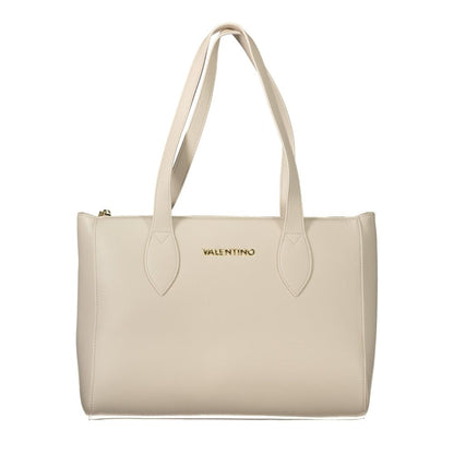 Mario Valentino White Polyethylene Women Handbag with dual handles and zip closure, featuring an elegant design for eco-conscious fashion.