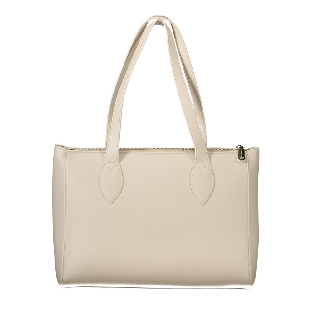 Mario Valentino White Polyethylene Women Handbag with dual handles and zip closure, featuring Italian design and eco-friendly materials.