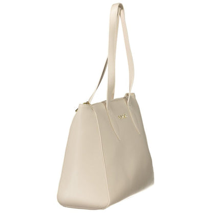 Mario Valentino White Polyethylene Women Handbag with shoulder straps and zip closure, exemplifying Italian elegance and eco-conscious fashion.