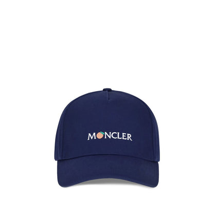 Moncler x Donald Glover Blue Cotton Cap (Baseball Hat) featuring a unique embroidered logo on durable gabardine for AW25.