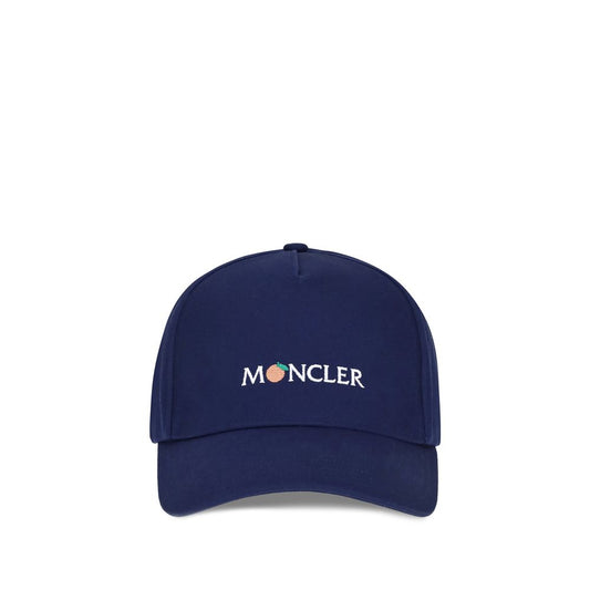 Moncler x Donald Glover Blue Cotton Cap (Baseball Hat) featuring a unique embroidered logo on durable gabardine for AW25.