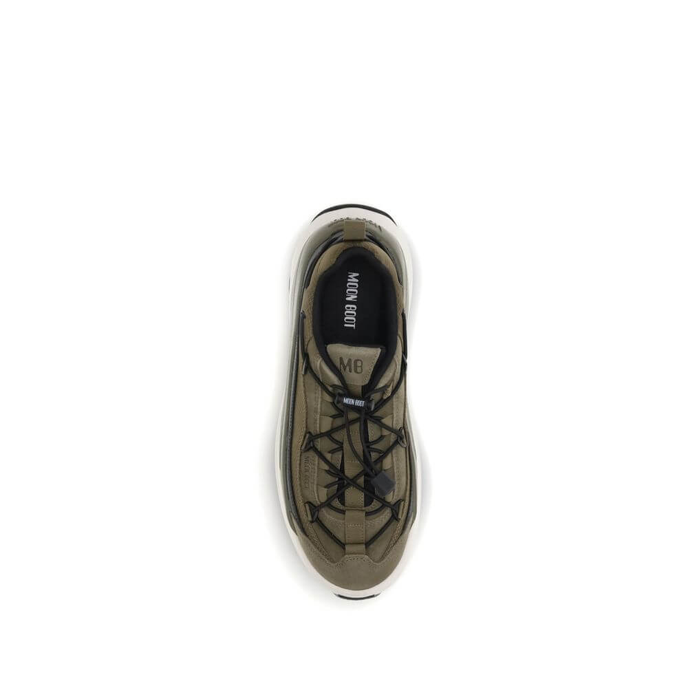 Top view of Moon Boot Bicolor Polyester Athletic Sneakers with crisscrossing laces and iconic bold design.
