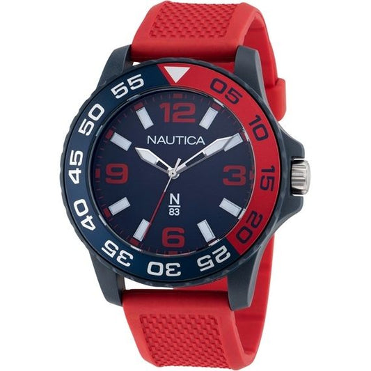 NAUTICA Mod. NAPFWS303 Quartz Analog Gent's Watch, 5 ATM Water Resistant, 45mm Case, Mineral Dial, Red Bracelet