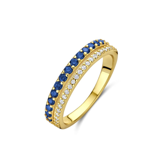NEW BLING Mod. 9NB-1576-54 gold ring with sapphire and diamond accents, elegant jewelry piece.