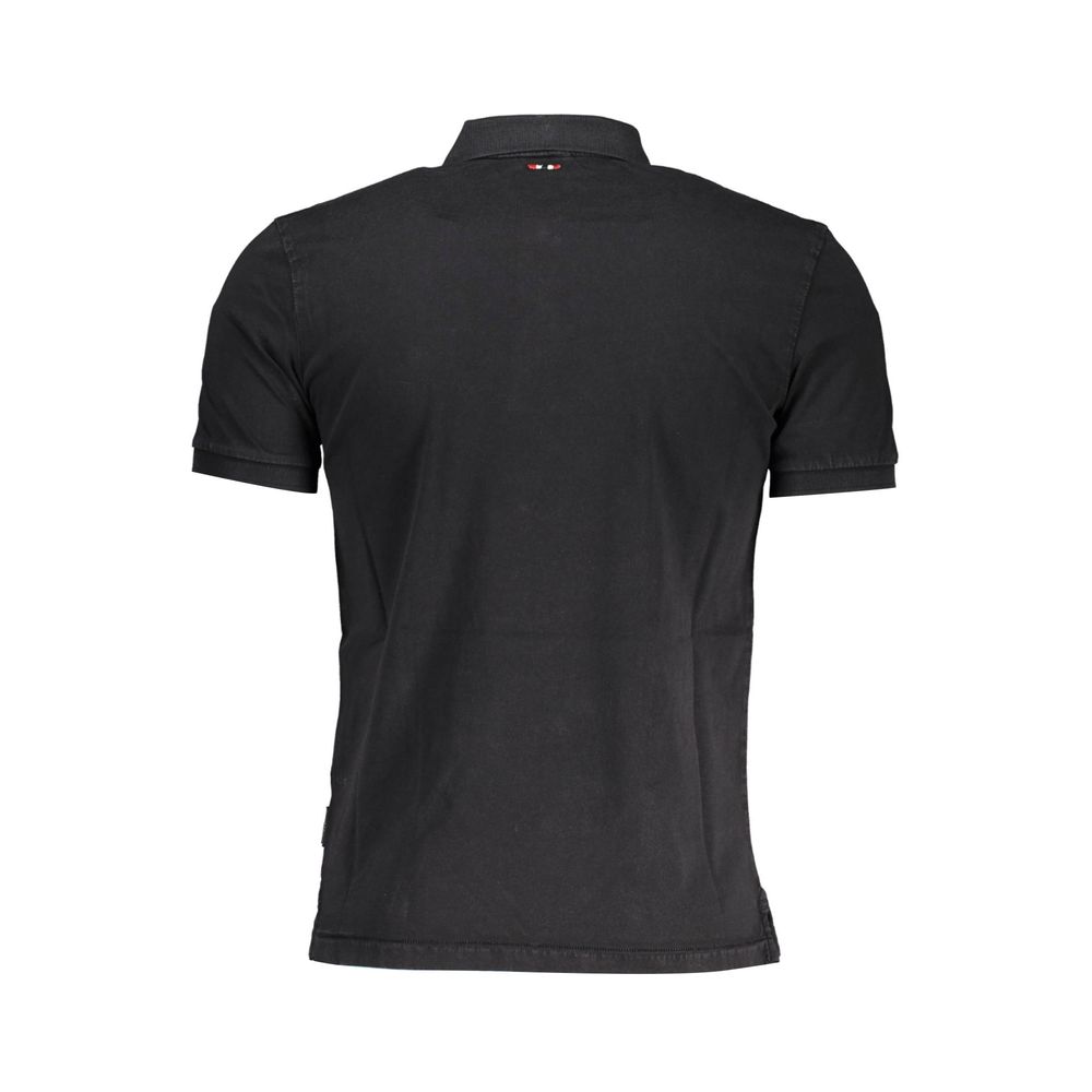 Back view of Napapijri Black Cotton Men Polo Shirt, showcasing sleek design and quality cotton material, short sleeves and classic fit.