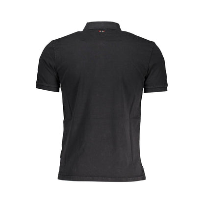 Back view of Napapijri Black Cotton Men Polo Shirt, showcasing sleek design and quality cotton material, short sleeves and classic fit.