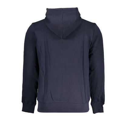 Napapijri Blue Cotton Men Sweater with Hood, back view showcasing hooded design and regular fit.