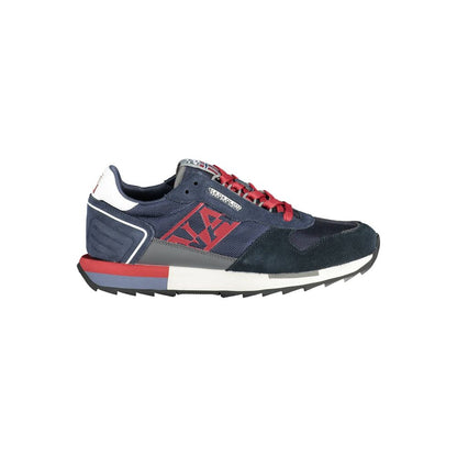 Napapijri Blue Leather Men Sneaker with contrasting laces and iconic logo, showcasing dynamic style and comfort for fashion-forward individuals.