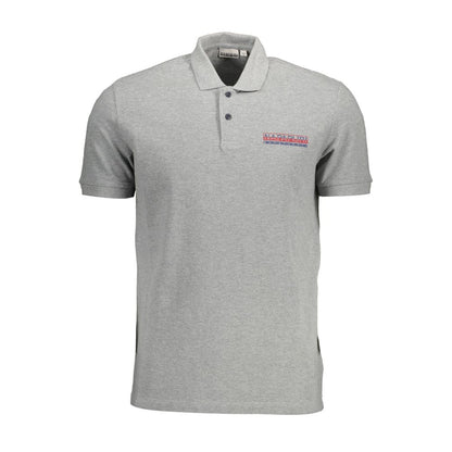 Napapijri Brown Cotton Men Polo Shirt in gray with logo detail, perfect for casual and smart-casual outfits