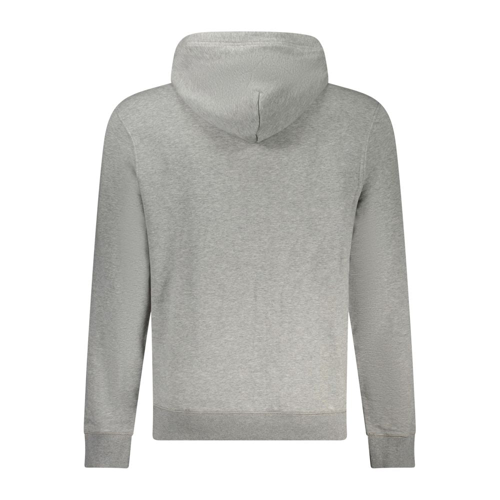 Back view of Napapijri Gray Cotton Men Sweater with hoodie, showcasing premium cotton-polyester blend for comfort and durability.