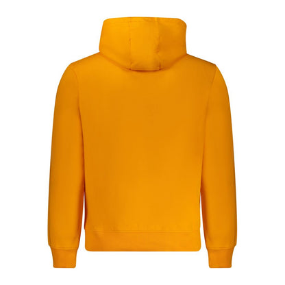 Back view of Napapijri Orange Cotton Men Sweater with hood and long sleeves, perfect for stylish and comfortable wear.