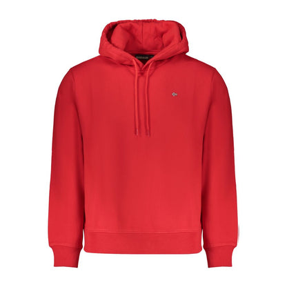 Napapijri Red Cotton Men Sweater, regular fit hoodie with embroidery logo, combines comfort and style for a fashion-forward look.