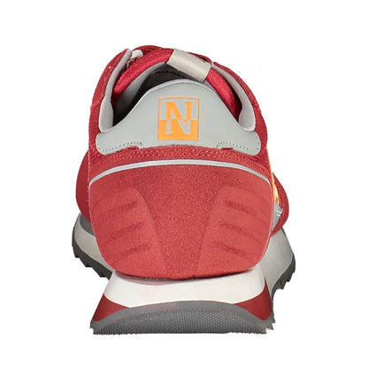 Rear view of Napapijri Red Leather Men Sneaker with logo detail