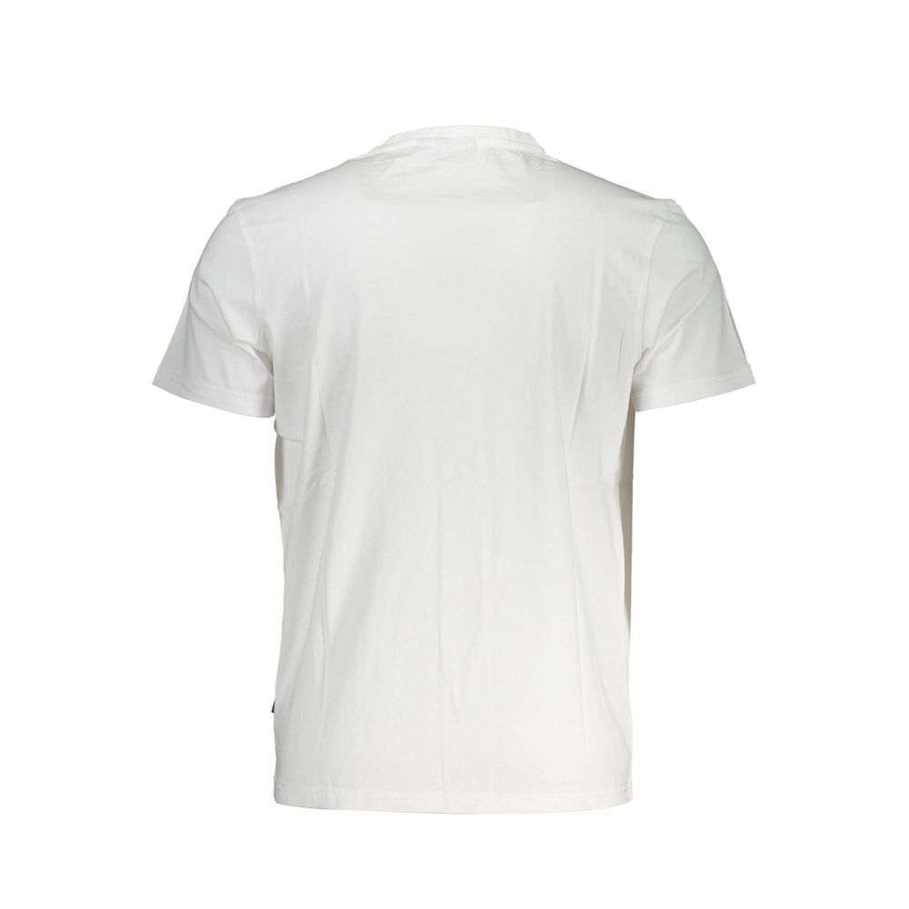 Back view of Napapijri White Cotton Men T-Shirt showcasing simple elegance and high-quality cotton material for style and comfort.