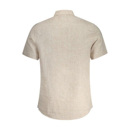North Sails Beige Linen Shirt with Italian Collar and Short Sleeves, Featuring Buttons and Embroidery, Ocean Positive Design