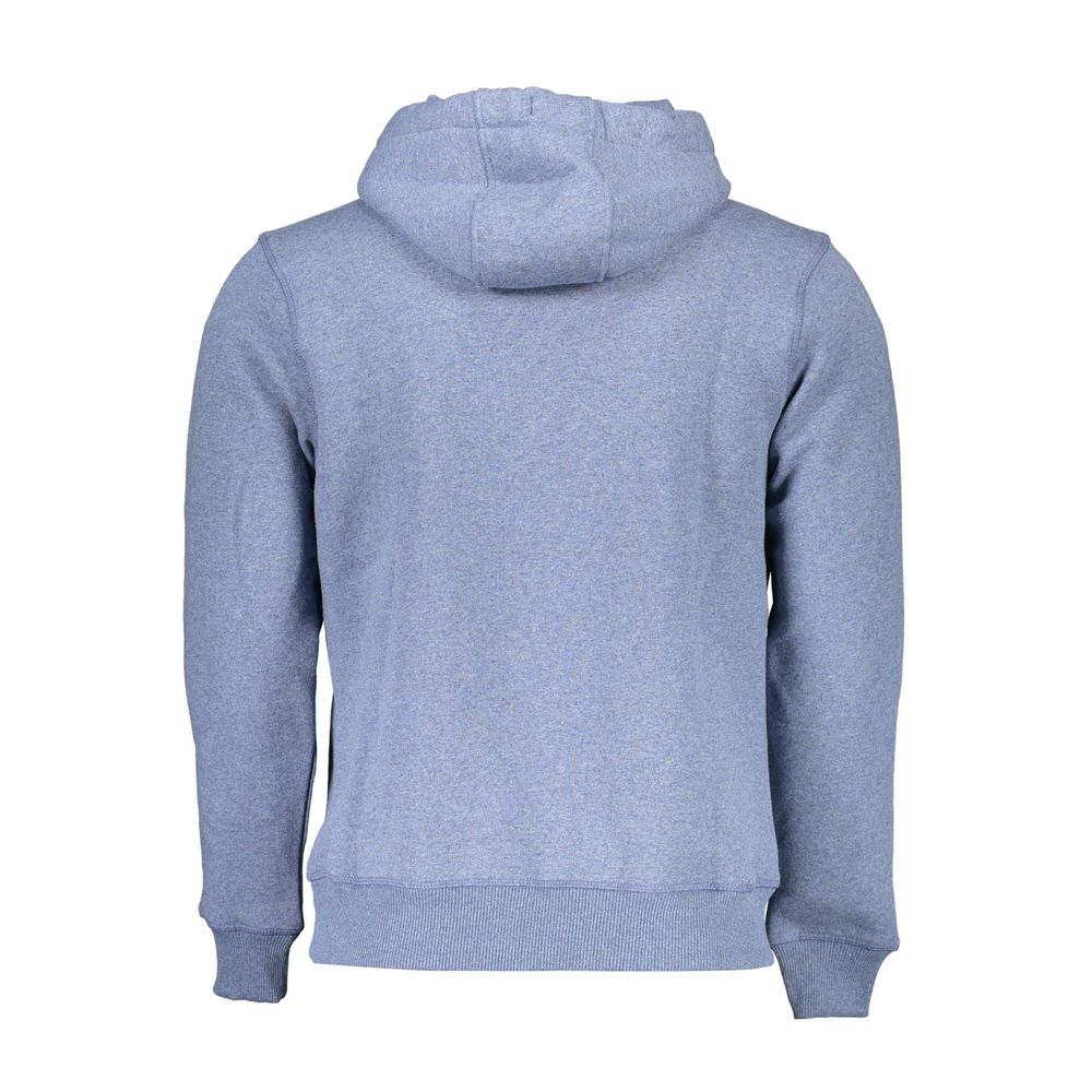Back view of North Sails Blue Cotton Men Sweater with hood, showcasing smooth fabric and comfortable design.