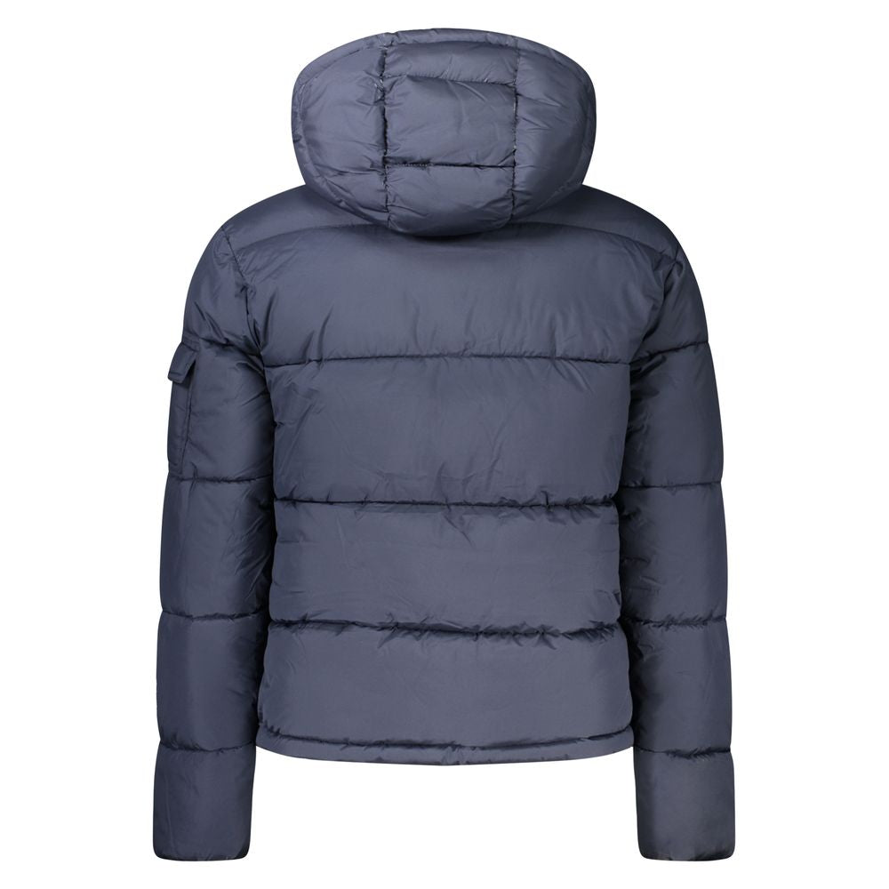 Back view of North Sails Blue Polyester Men Jacket with hood and pockets.