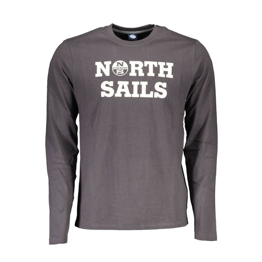 North Sails Brown Cotton Men T-Shirt with long sleeves and logo print.