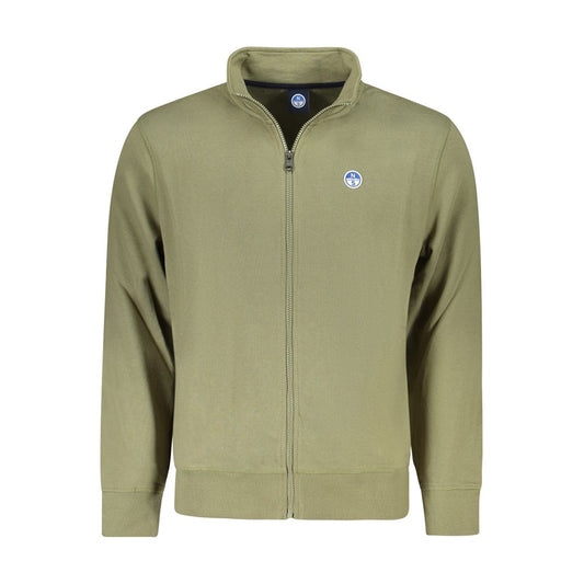 North Sails Green Cotton Men Sweater with zipper and logo, long sleeve, features cozy brushed interior and two pockets.