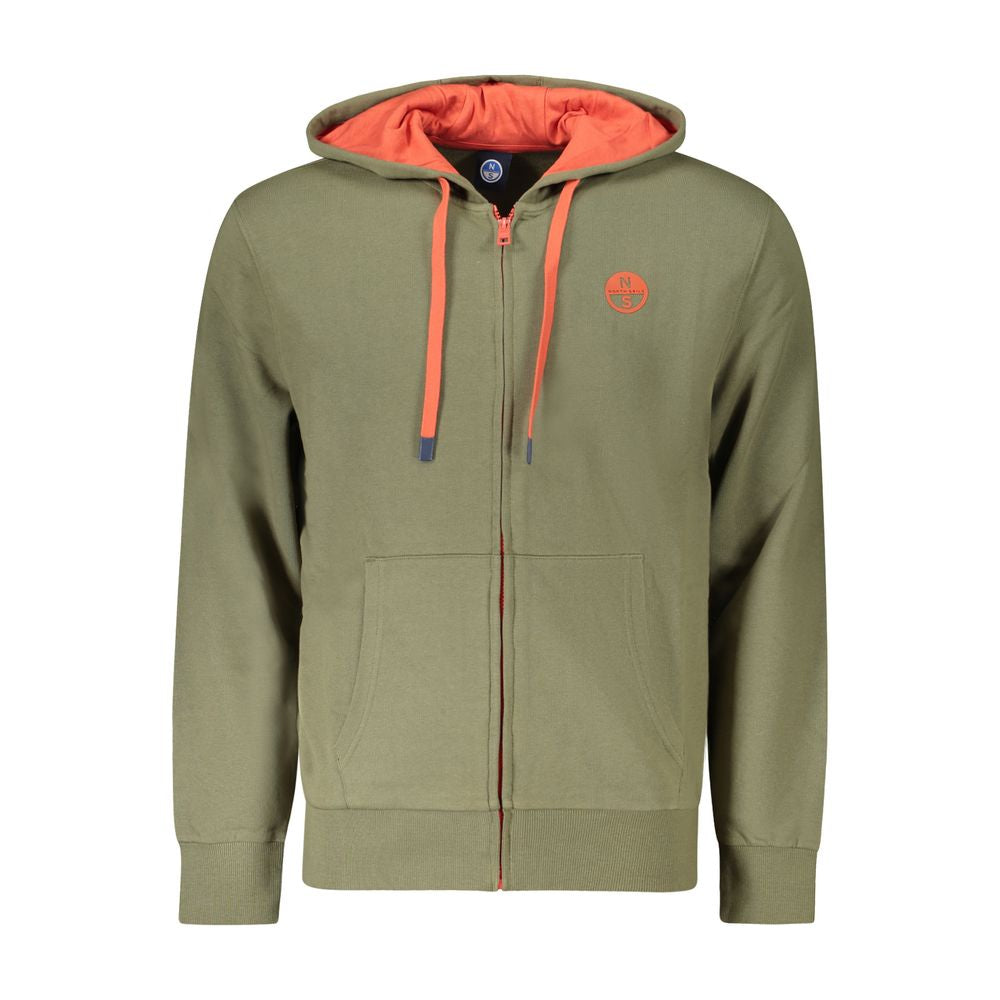 North Sails Green Cotton Men's Hooded Sweater with zip and logo