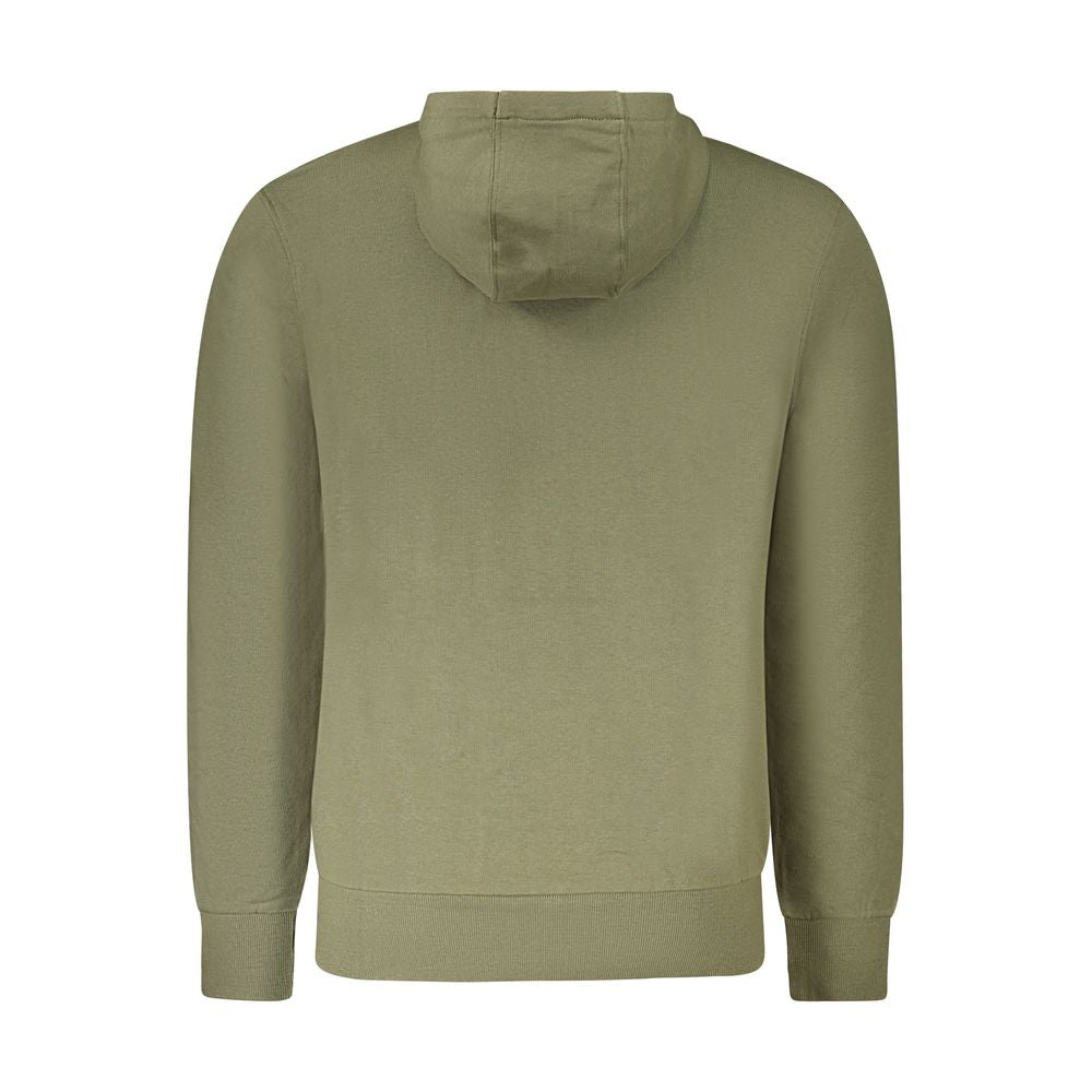 North Sails Green Cotton Men's Hooded Sweater, back view showcasing brushed cotton fabric and hood detail.