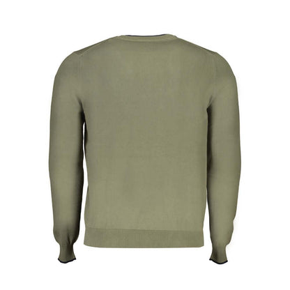 Back view of North Sails Green Cotton Sweater, long sleeved with ribbed cuffs, crew neck, and organic cotton fabric.