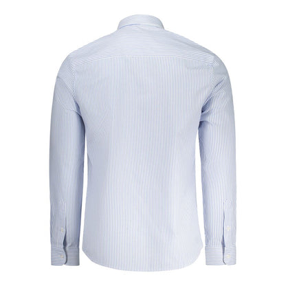 Back view of North Sails Light Blue Cotton Men Shirt with button-down collar and striped pattern.