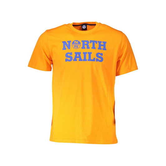 North Sails Orange Cotton Men T-Shirt with logo print and short sleeves.