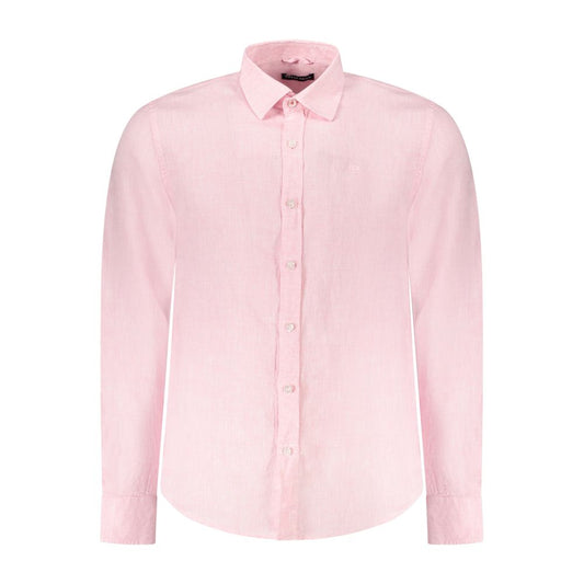 North Sails Pink Linen Shirt with long sleeves, Italian collar, button cuffs, and logo embroidery, ocean positive design.